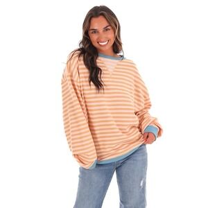 Free People Classic Striped Oversized Sweater Sz L *Retired* NWOT Orange Blue